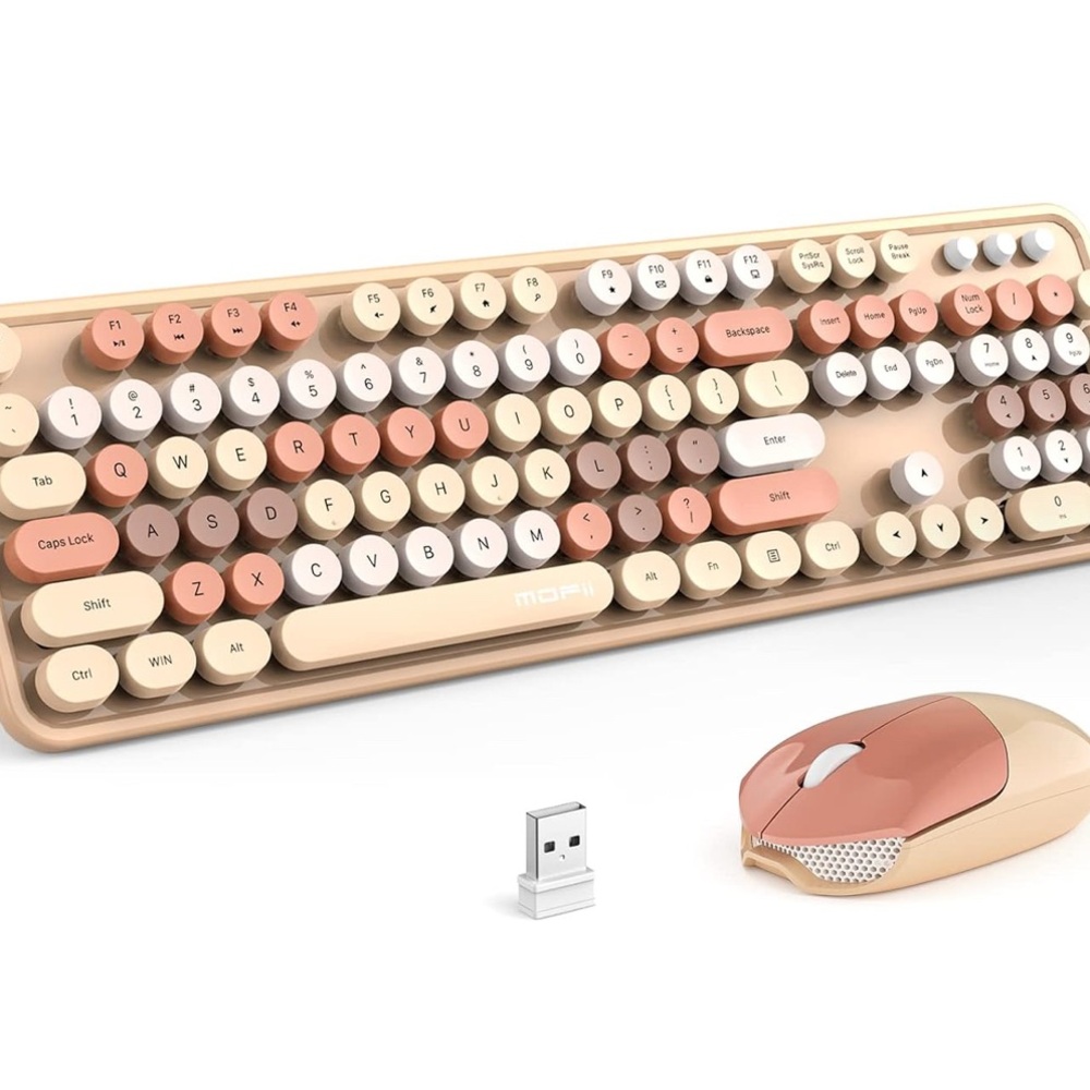 MoFii Wireless Keyboard and Mouse Set - Beige and Pink